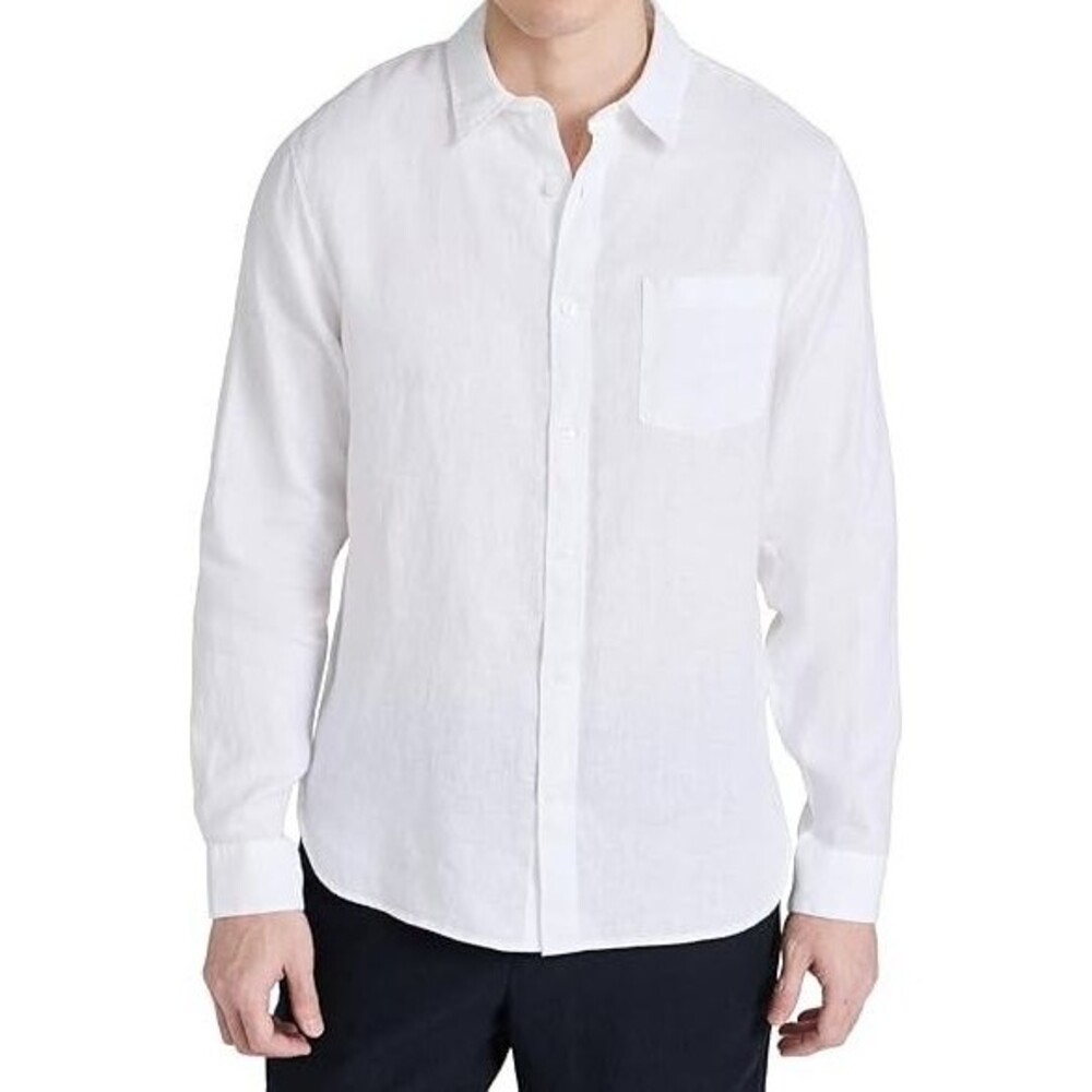 VINCE Mens Shirt XL Solid White Button Up Long Sleeve Pocket 100% Linen $225